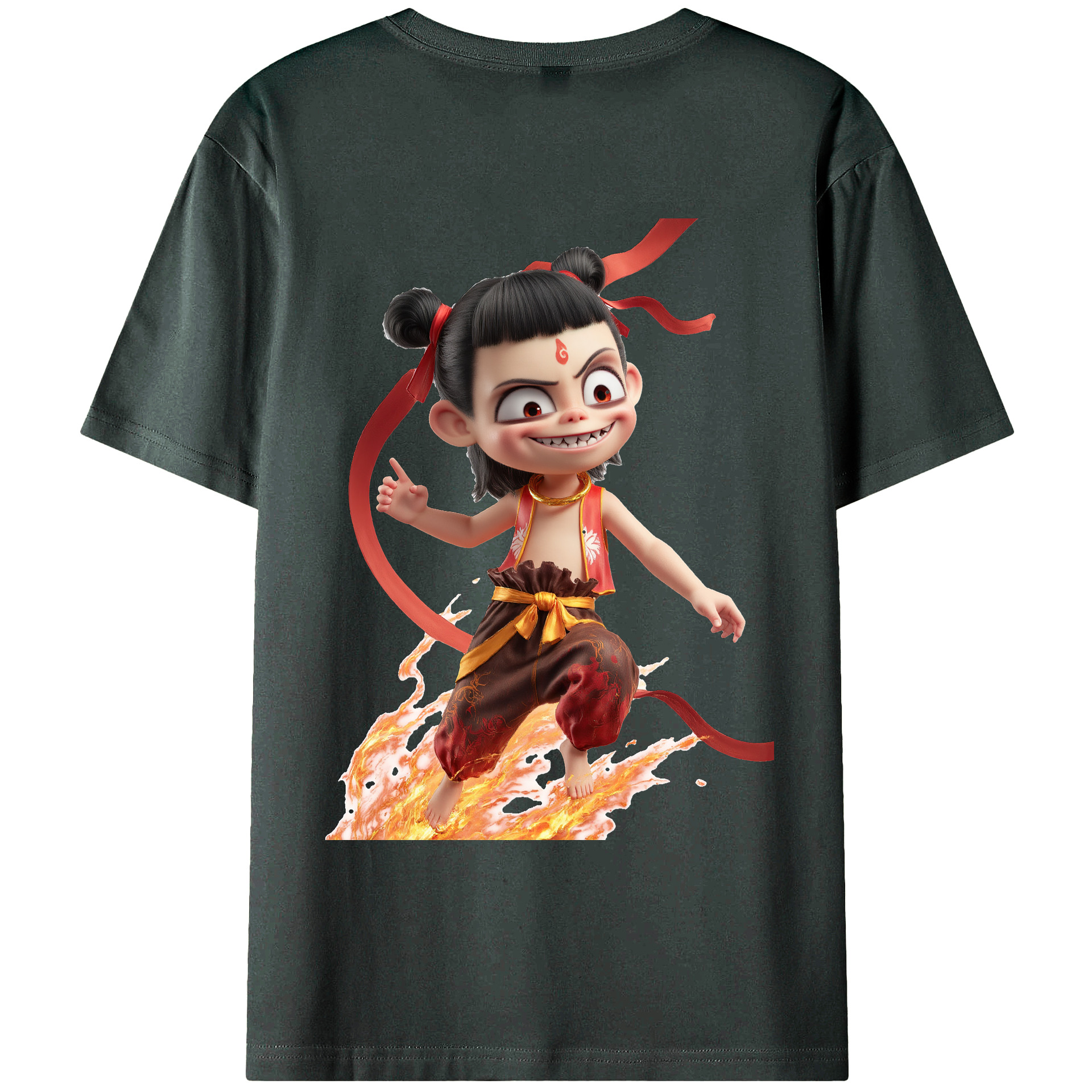 （画像用） Ne Zha 2 ナタ 魔童の大暴れ 綿100％ メンズ半袖Tシャツ（バックプリント） 通気性